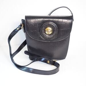 Marchino Via Moda Black Leather Saddlebag Purse Messenger Bag‎ Satchel